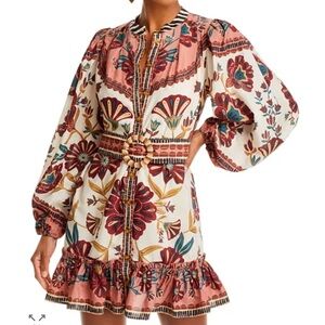 FARM Rio Floral Long Sleeve Dress - Pink and Cream